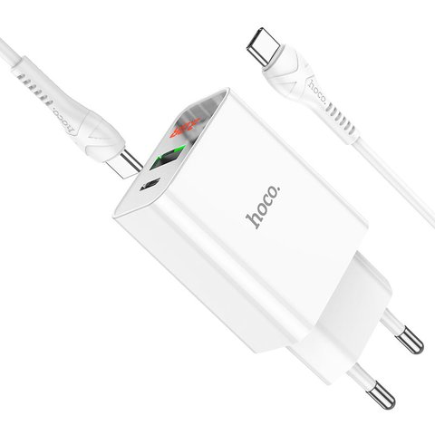 Сетевое зарядное устройство Hoco C100A, 20 Вт, Power Delivery (PD), белый, с дисплеем, c кабелем USB тип-C к USB тип-C, 2 порта, #6931474769824 Превью 4