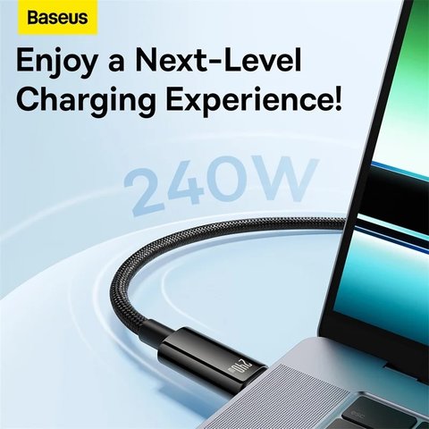 USB кабель Baseus Tungsten Gold, 2xUSB тип-C, 200 см, 240 Вт, черный, в нейлоновой оплетке, #CAWJ040101 Превью 3