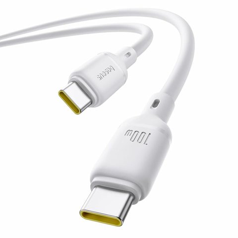 USB кабель Baseus Silky, 2xUSB тип-C, 100 см, 100 Вт, белый, силиконовый, #P10377704213-00 Превью 2