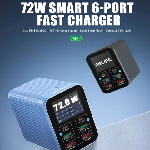 Mains Charger RELIFE Q4, (72 W, Quick Charge, Power Delivery (PD), 6 outputs) Preview 1