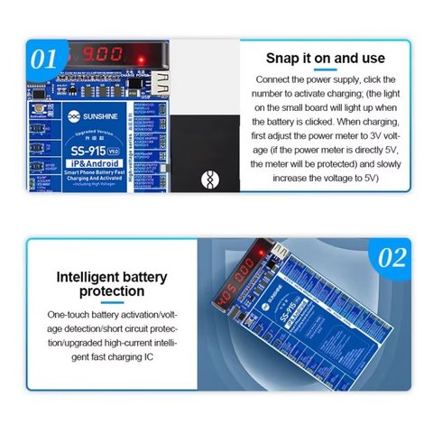 Cable para activar batería Sunshine SS-915 V9.0, circuito de activación de batería, iphone 6 - 15 pro max / samsung / huawei / xiaomi Vista previa  4