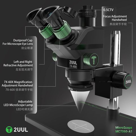 Microscopio 2UUL MC7060-A1, trinocular, 7X-60X Vista previa  7