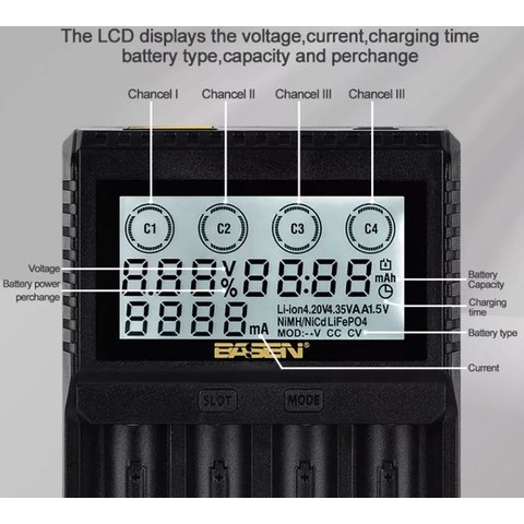 Зарядное устройство Basen BL4, для Ni-MH/Li-ion/LiFePO4, с дисплеем, 220 В Превью 3