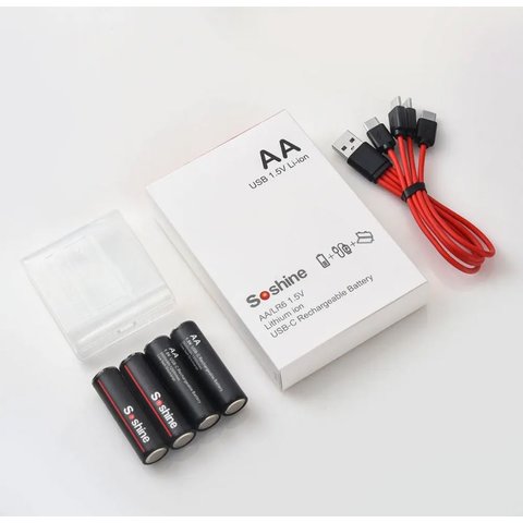 Аккумулятор AA Soshine AA/HR6, 1,5 B, Li-ion, 4 шт., в боксе, c кабелем, (2600mWh), заряджається від USB Type-C Превью 3