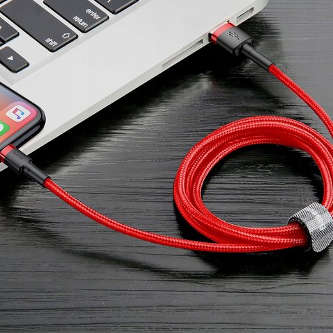 USB кабель Baseus Cafule, USB тип-C, USB тип-A, 300 см, 2 A, червоний, в нейлоновому обплетенні, #CATKLF-U09 Прев'ю 3