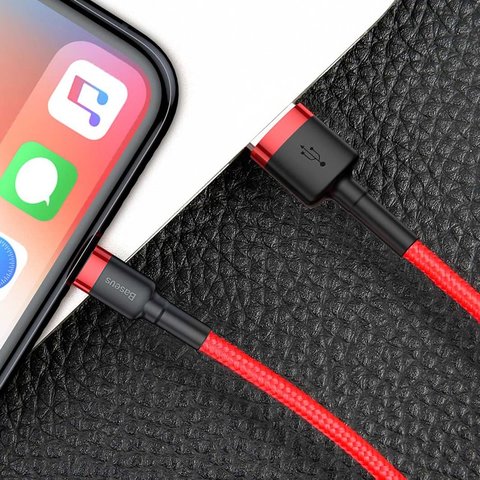 USB кабель Baseus Cafule, USB тип-C, USB тип-A, 300 см, 2 A, червоний, в нейлоновому обплетенні, #CATKLF-U09 Прев'ю 4